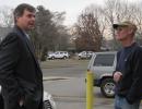 JULIE LANE PHOTO | Democrat Al Krupski sought Charles Field’s vote at the Post Office Wednesday morning.